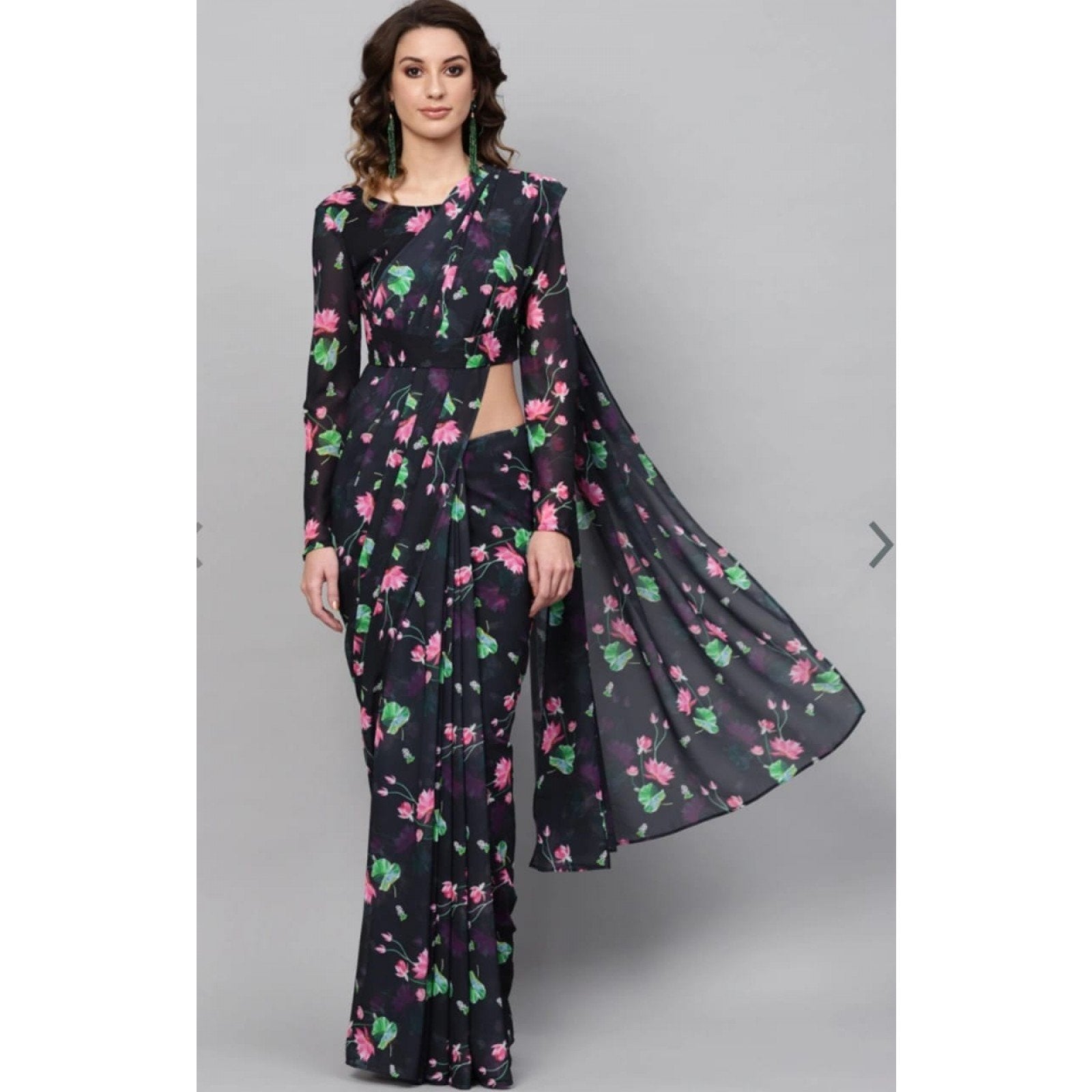 Latest Black Color Floral Georgette Saree