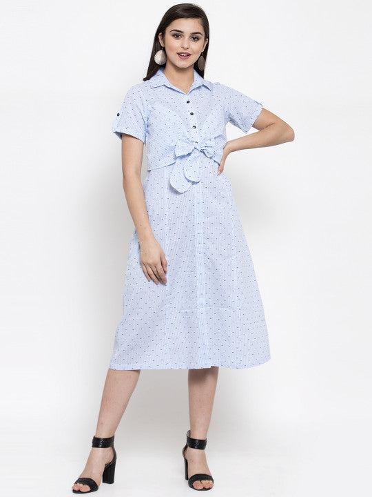 Women Blue & White Striped Shirt Dress