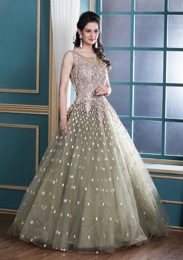 GREEN GOTTA PATTI NET DESIGNER GOWN