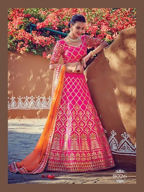 DarkPink silk embroidered lehenga with dupatta
