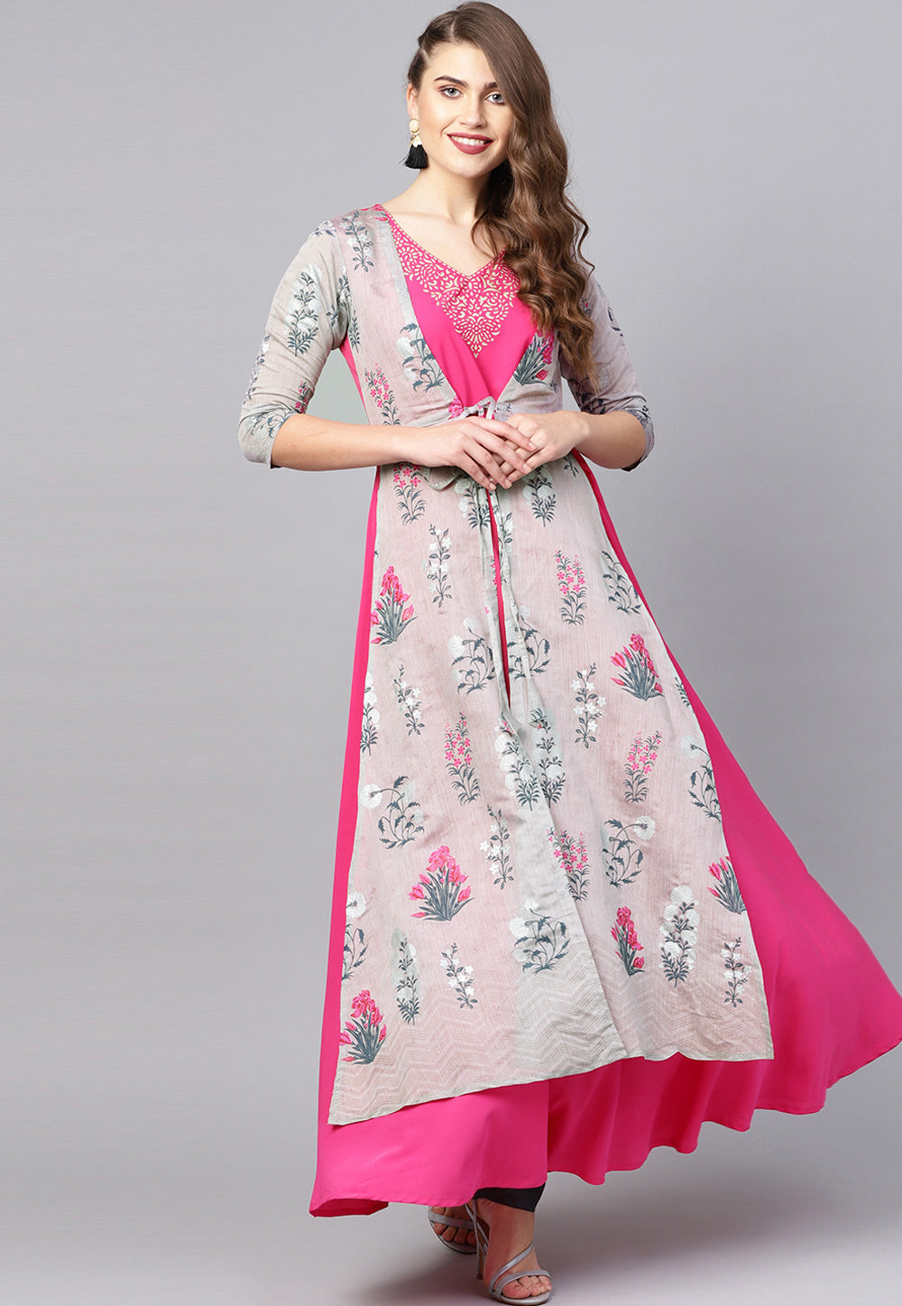 Pink Crepe Readymade Kurti