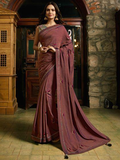 Pink Silk Georgette Embroidered Party Saree