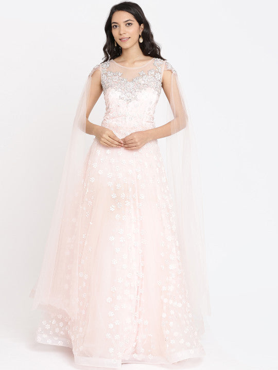 Women Pink Embellished Ethnic Maxi Dress
