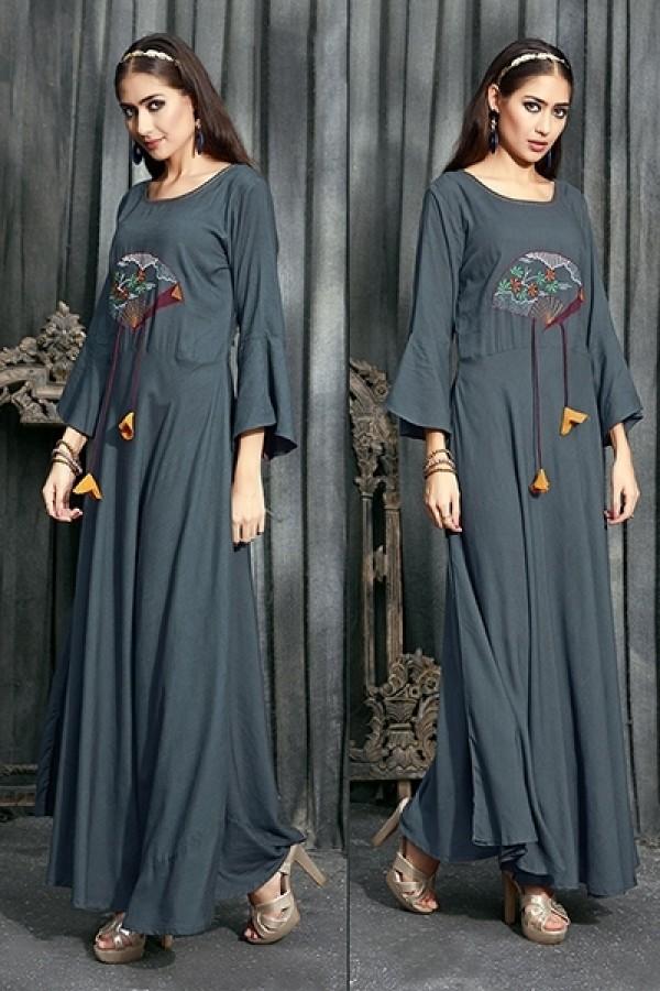 Grey Pure Rayon Slub Kurti
