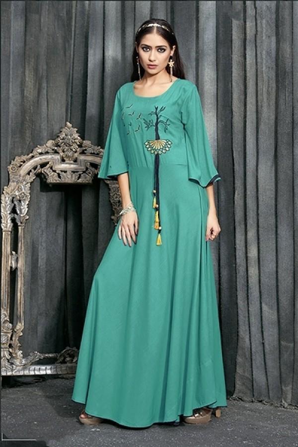 Rama Green Pure Rayon Slub Kurti