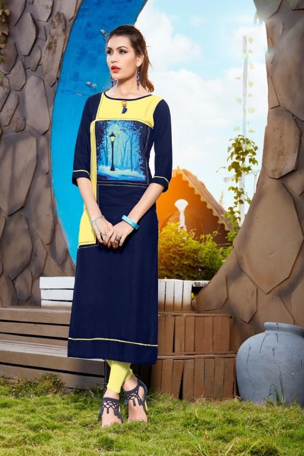 Blue Rayon with Digital Print Kurti