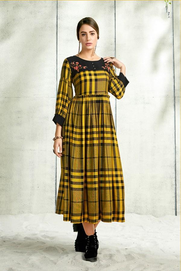 Yellow Handloom Slub Cotton Kurti