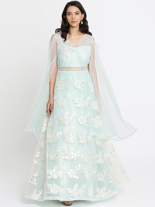 Women Sea Green Embellished Maxi Dress