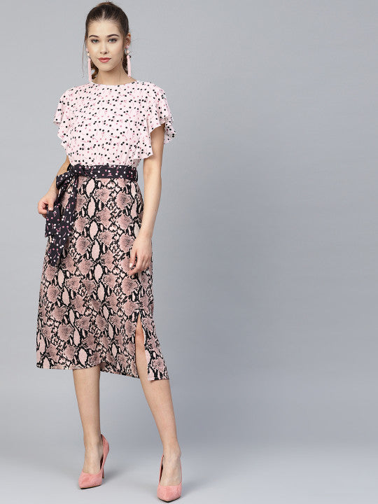 Women White & Pink Animal Print A-Line Dress