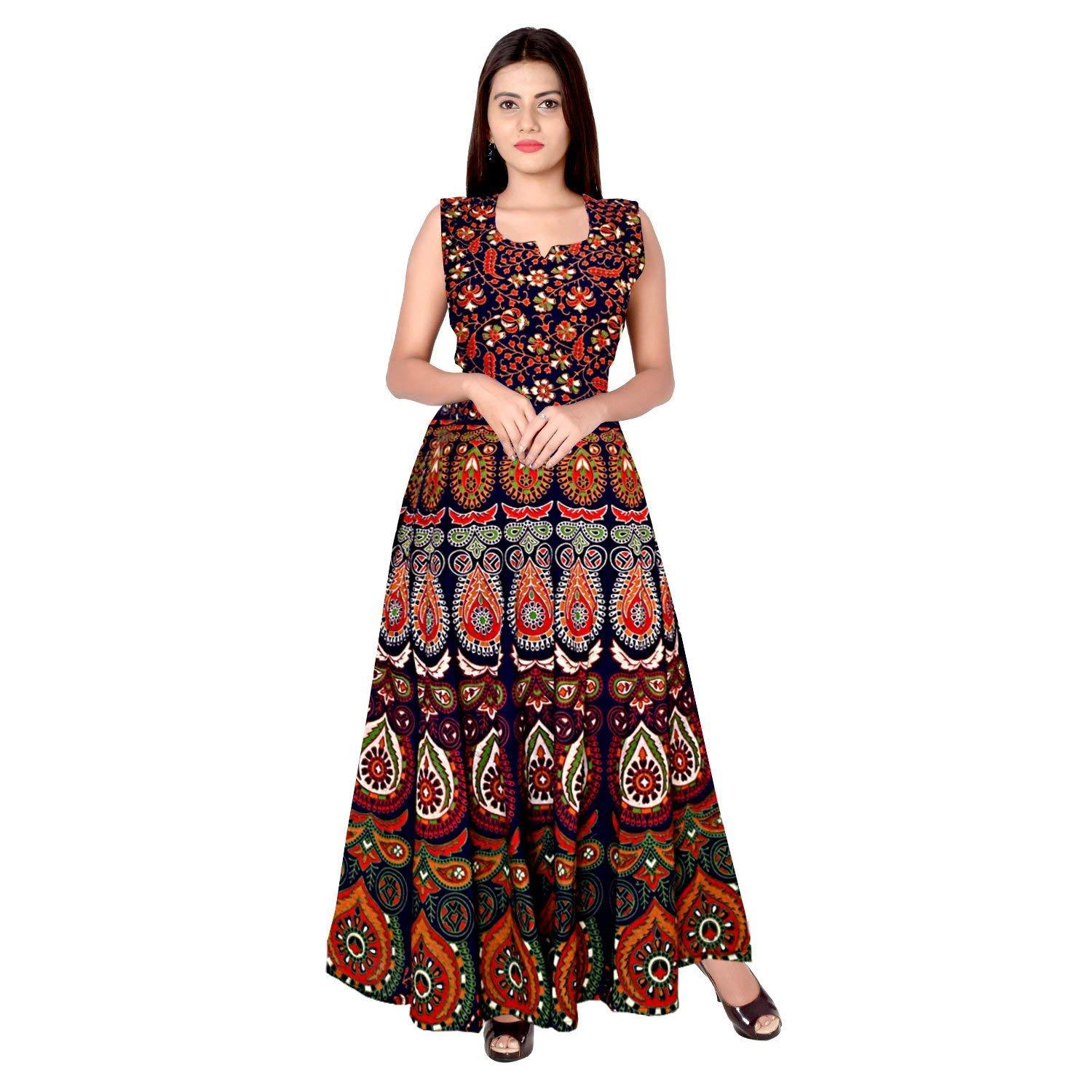 Rajasthani Traditional Cotton Designer long Dress in Jaipuri Printed