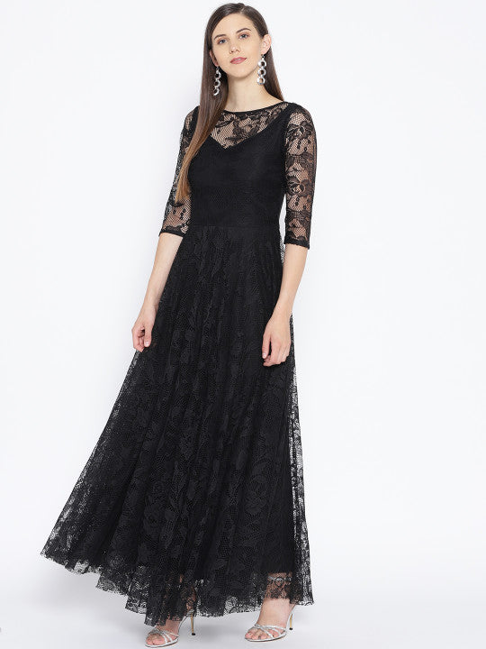 Women Black Lace Maxi Dress