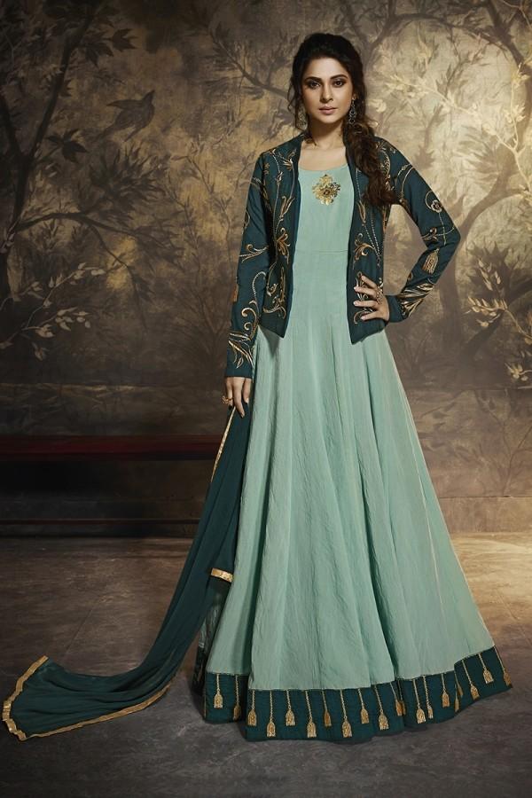 jennifer winget Mint Blue Berry Silk Salwar Kameez