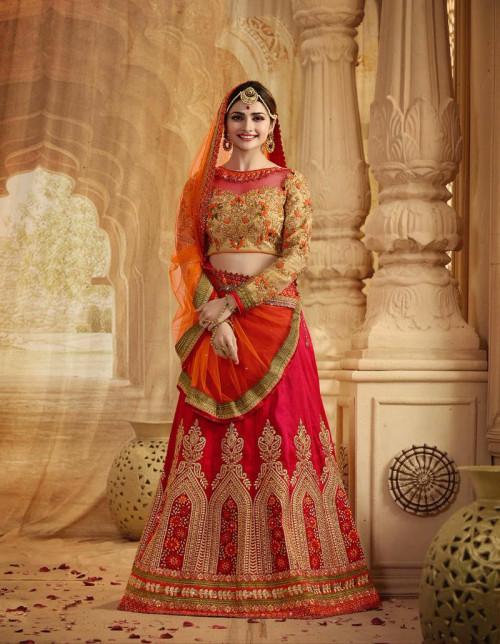 Red embroidered silk lehenga with choli
