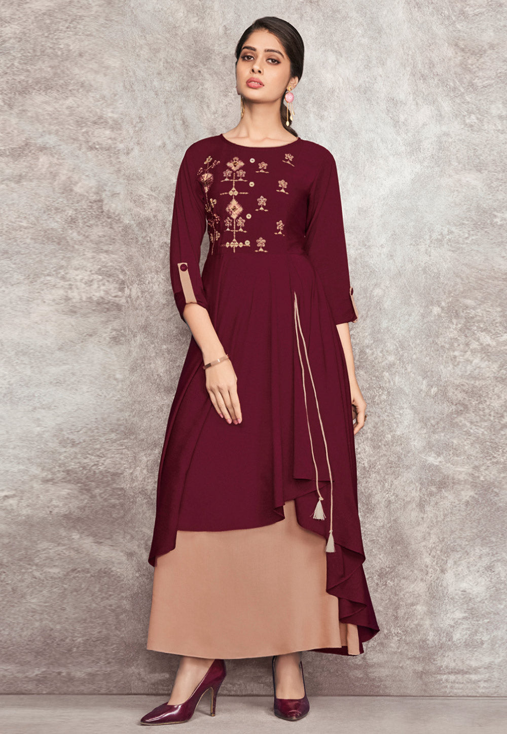 Maroon Viscose Readymade Kurti