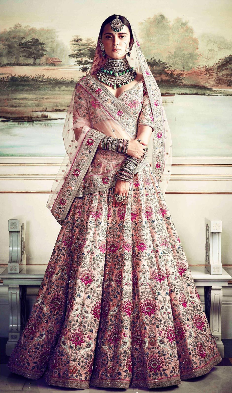Taffeta Silk Reception Lehenga in Pink and Majenta with Embroidered work