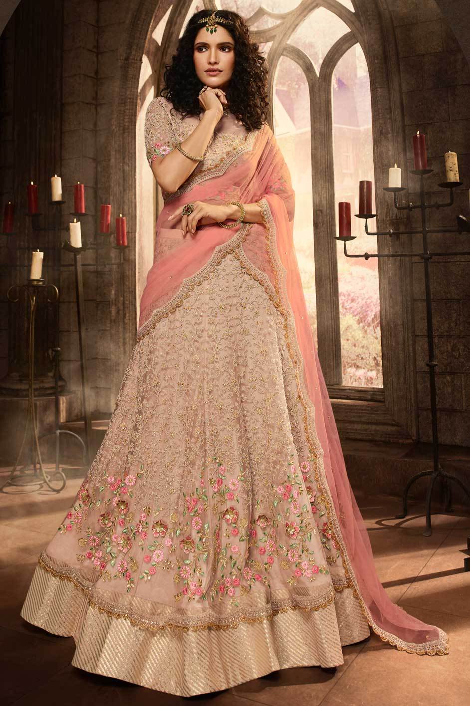 Net Bollywood Lehenga in Pink and Majenta with Resham work