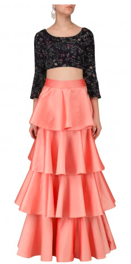 Pink And Black Color Taffta Stitched Women Dress