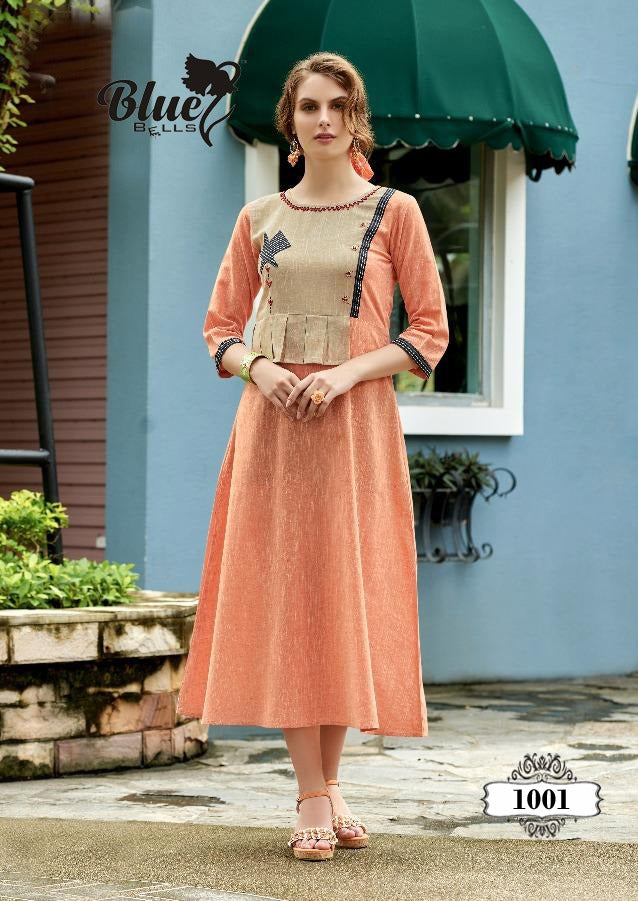 Impressive Orange Khadi Cotton Party Wear Kurti