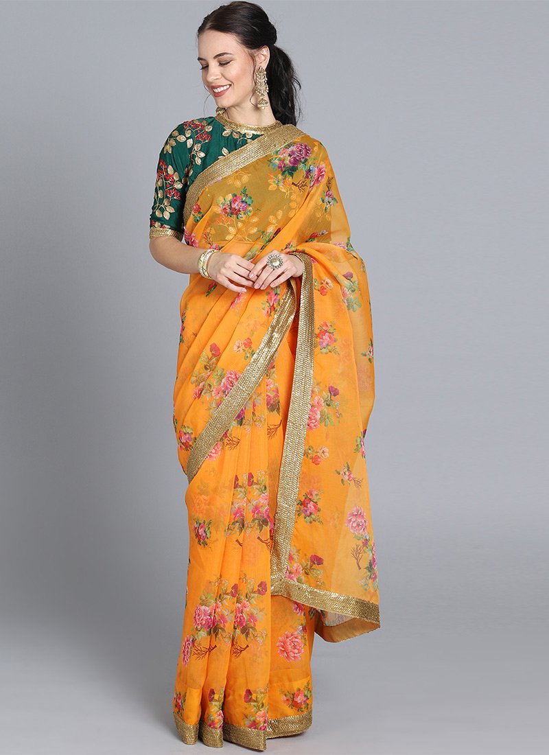 EthnoVogue Customized Green and Yellow Saree Set