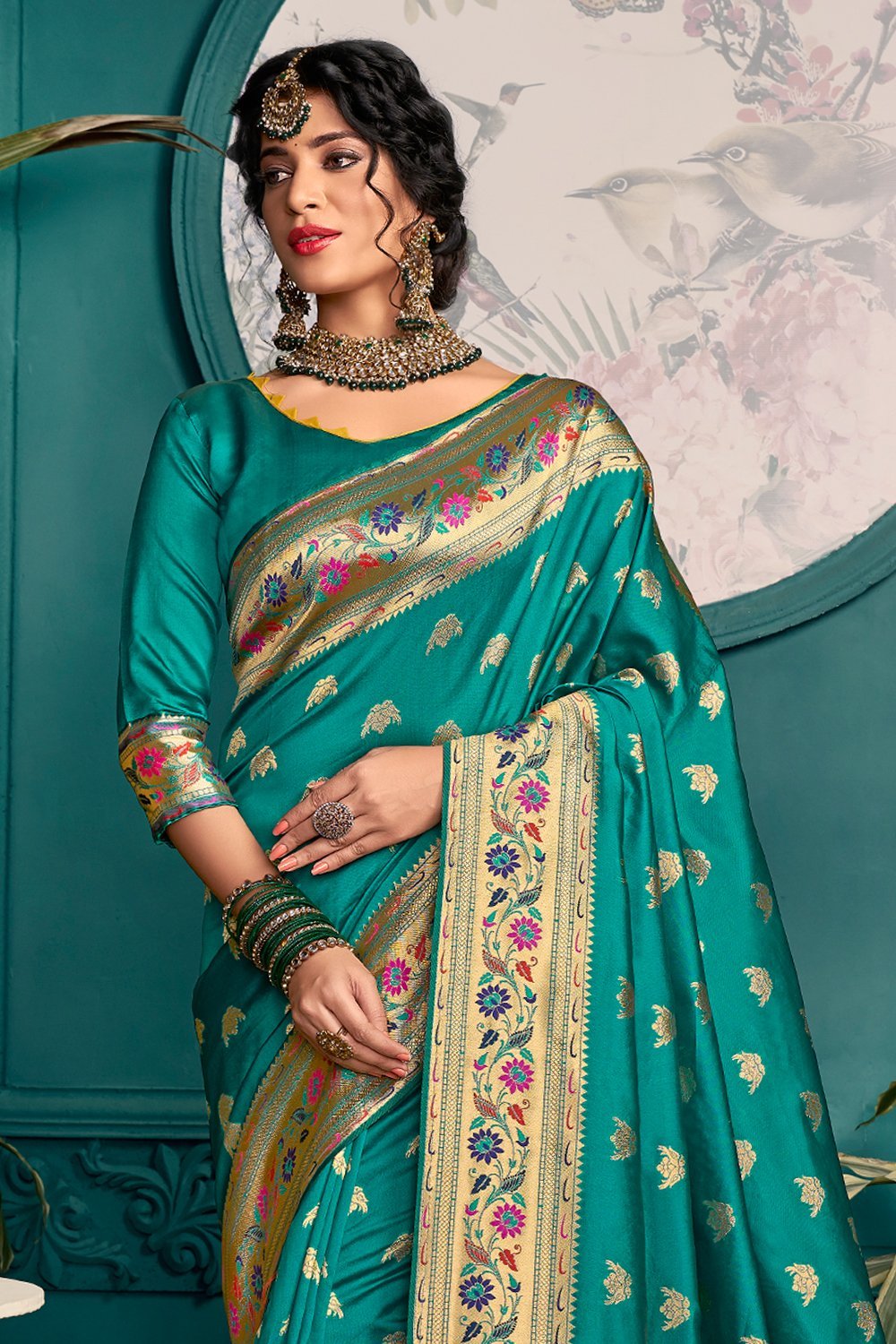 TEAL BLUE WOVEN PAITHANI SAREE