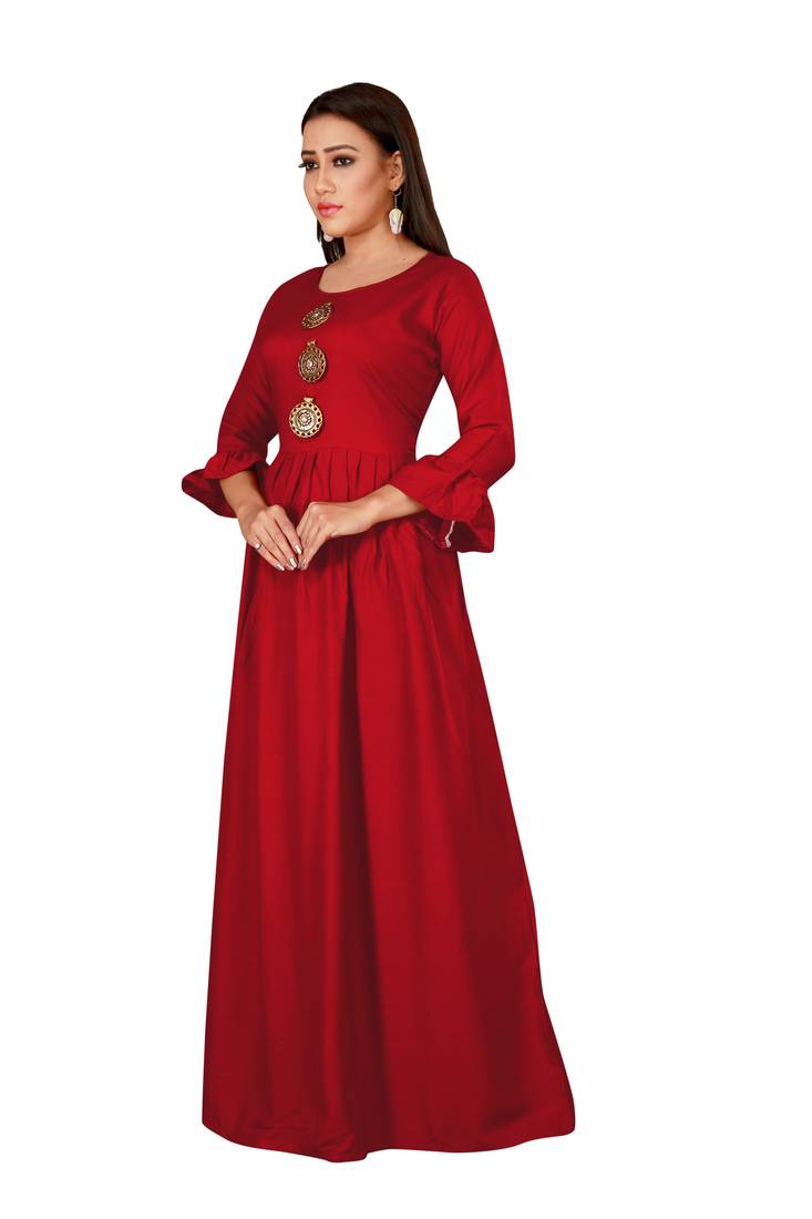 MAROON COLOR BALL TYPE RAYON GOWN