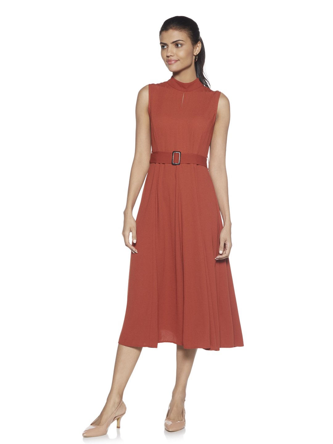 Rust March Dress With Belt