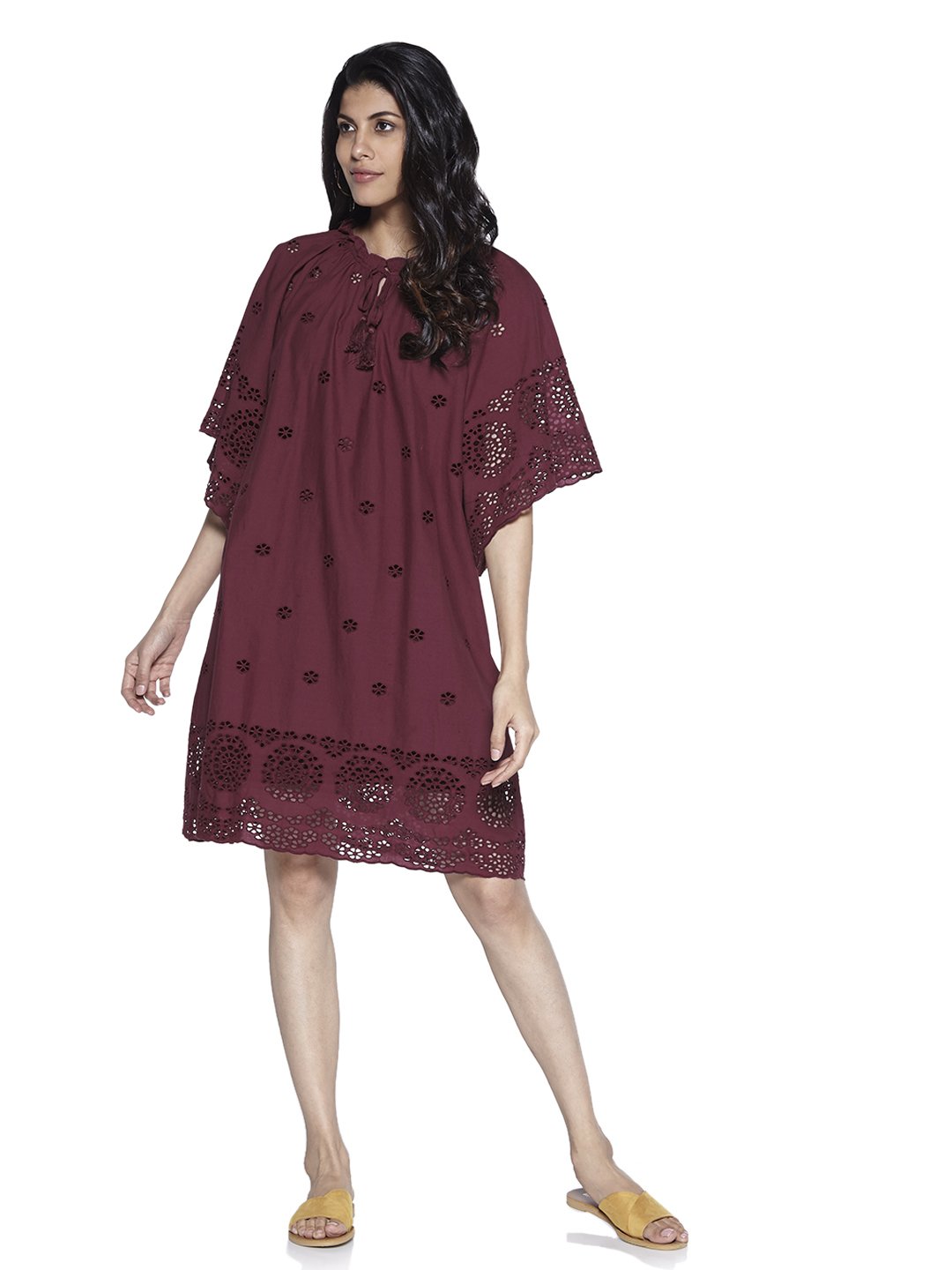 Burgundy Cut-Out Detail Mary Dress And Inner