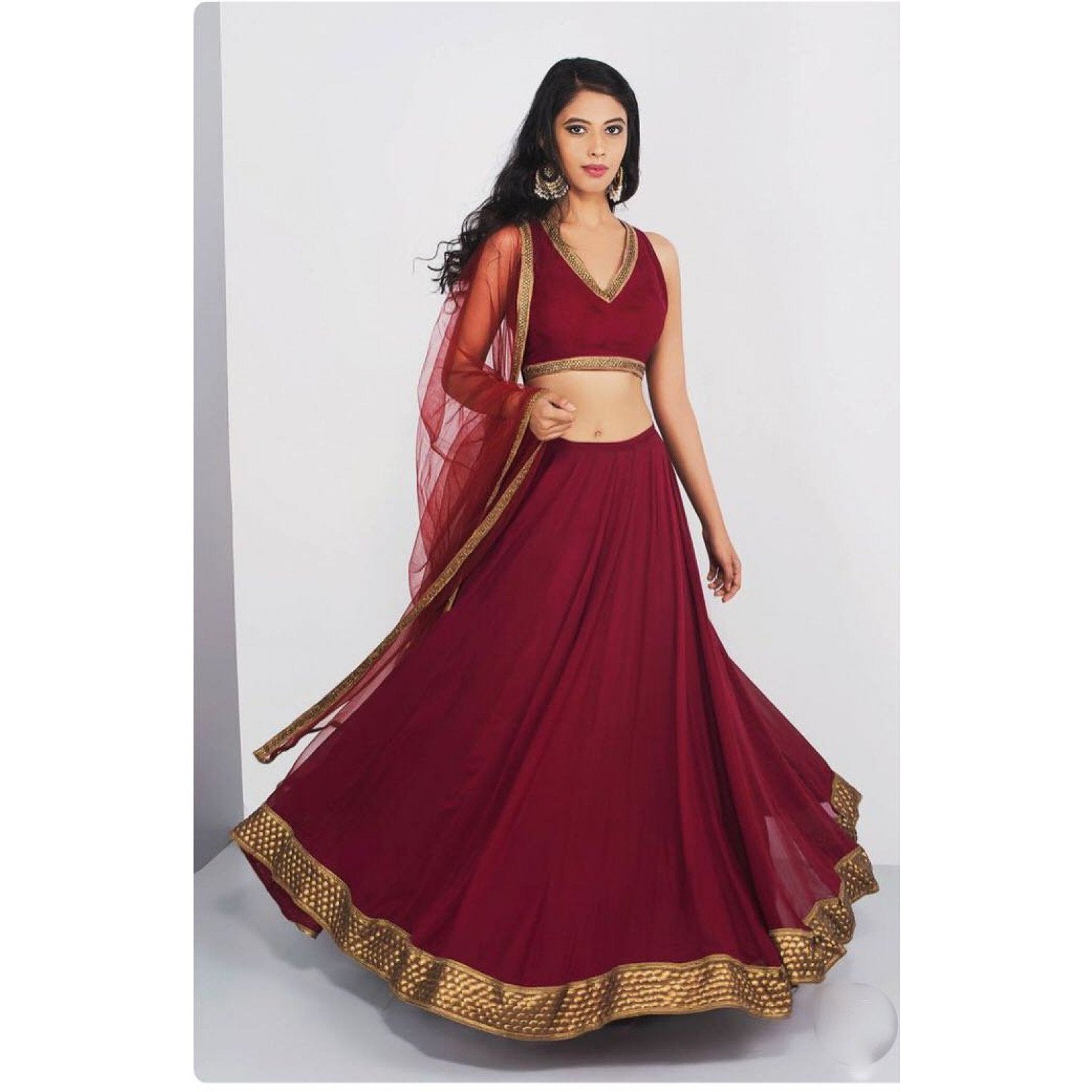 Designer Plain Georgette Lehenga (Maroon)