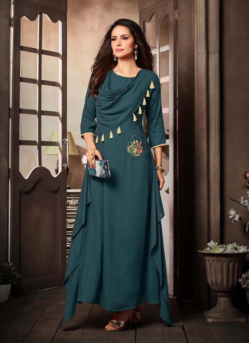 Pine Color Rayon Long Kurti