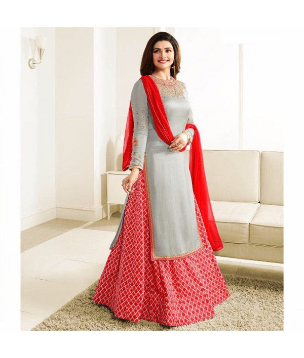 Style Amaze Enticing Grey & Red Color Desinger Lehenga Kameez