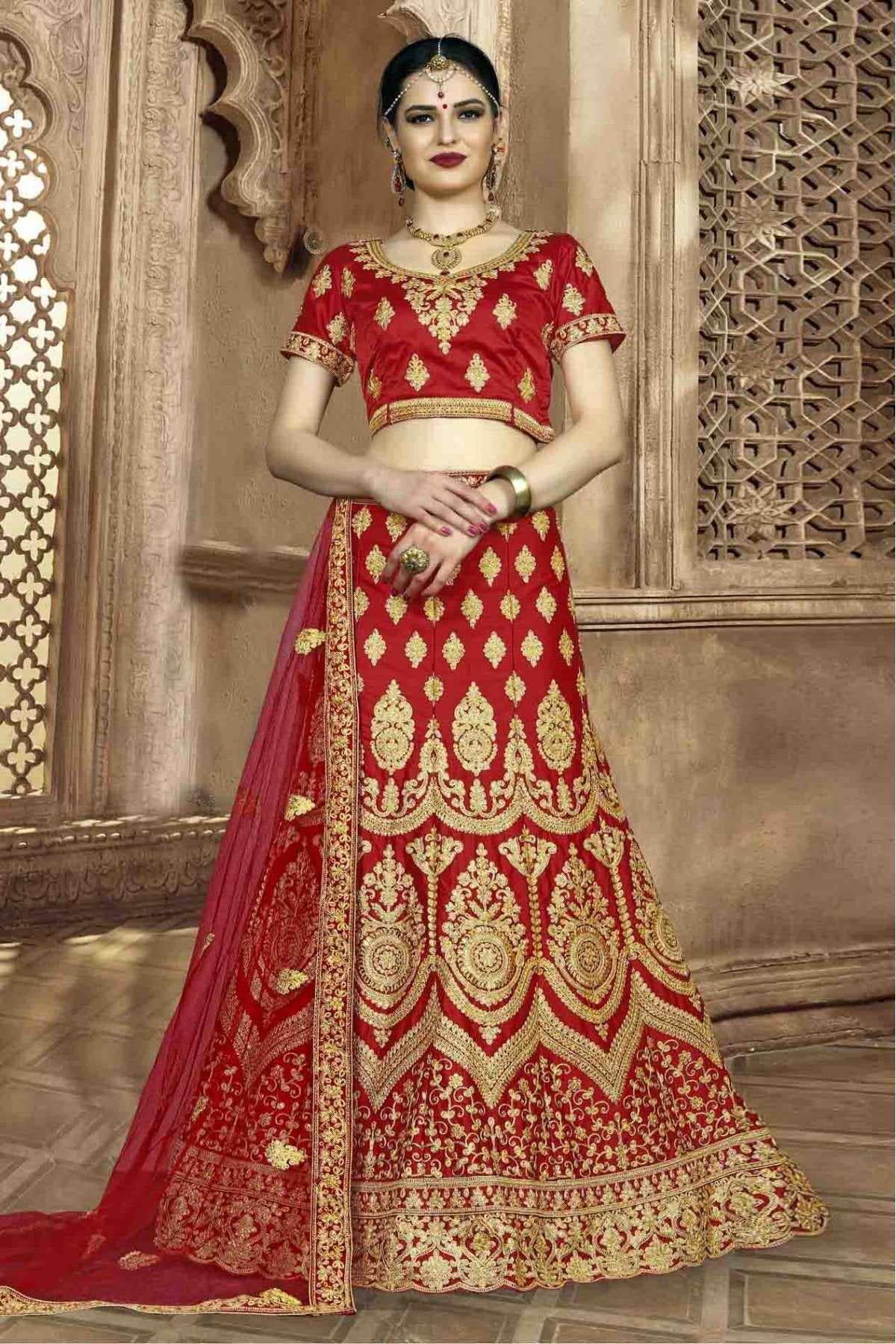 Silk Embroidery Lehenga Choli In Red Colour