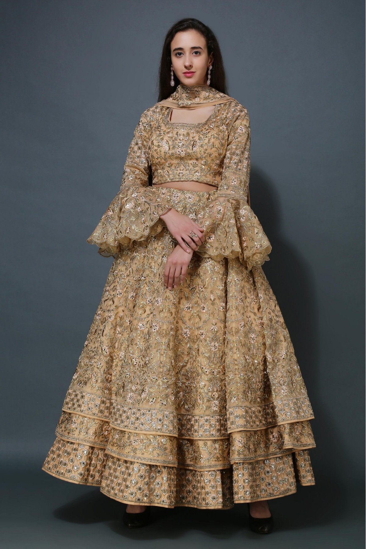 Organza Zari Work Lehenga Choli In Gold Colour