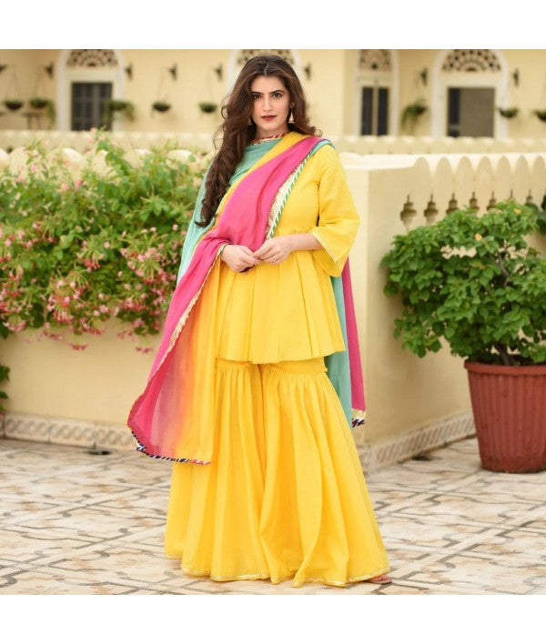 Style Amaze Yellow Cotton Gharara Set
