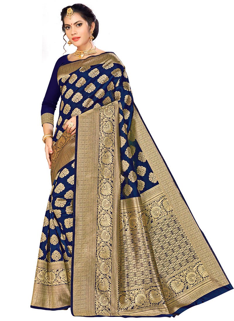 Navy Blue Benarasi Art Silk Saree