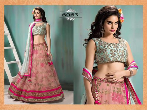 Pink embroidered georgette unstitched lehenga choli