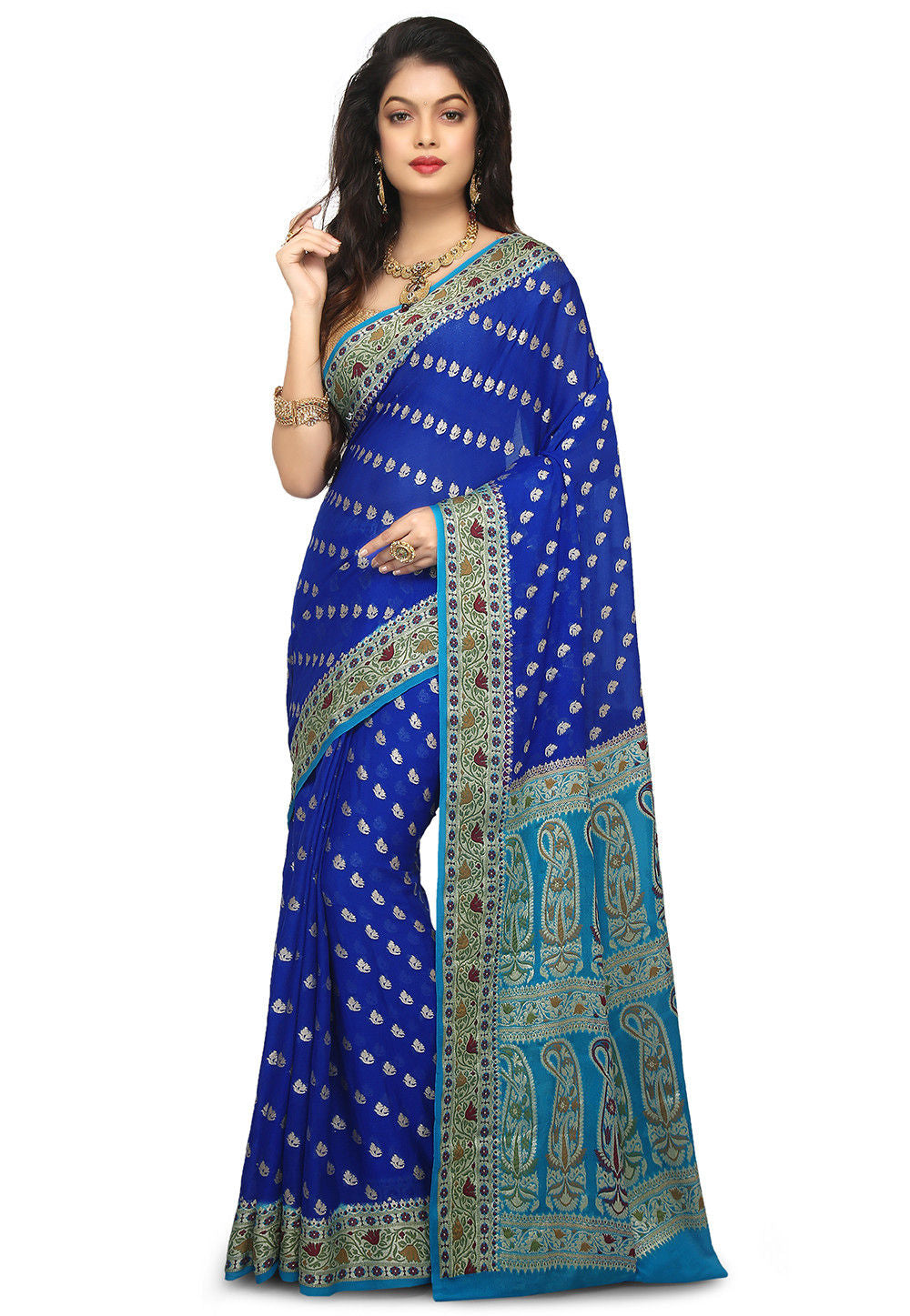 Banarasi Pure Georgette Silk Saree in Royal Blue