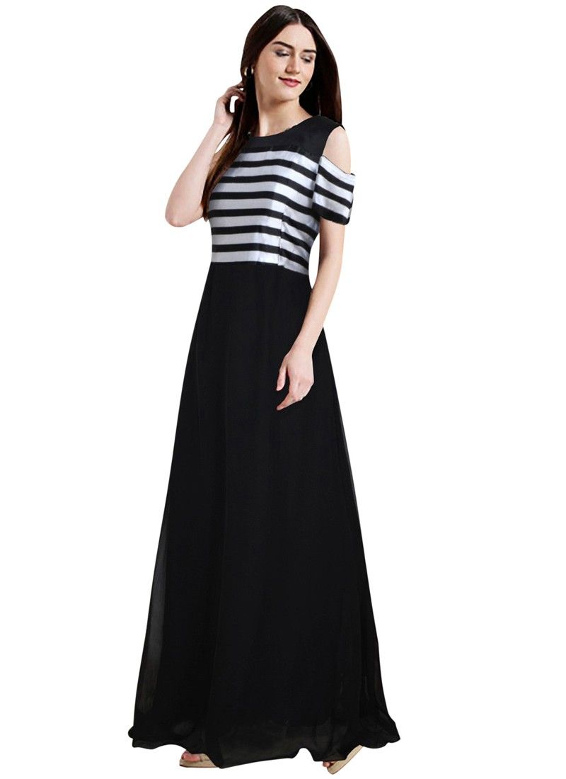 Black Georgette Western Style Gown