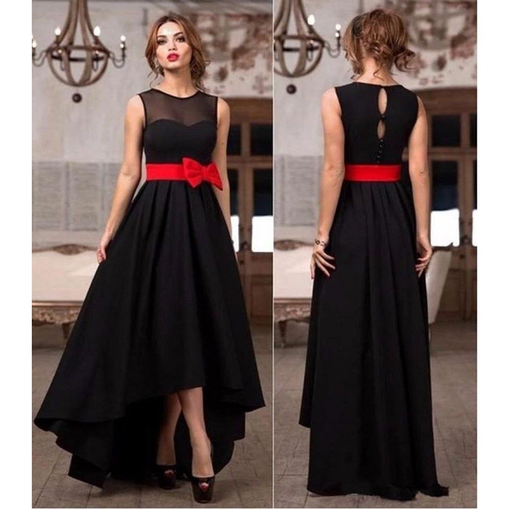 New Black Color Muslin Highlow Stitched Gown