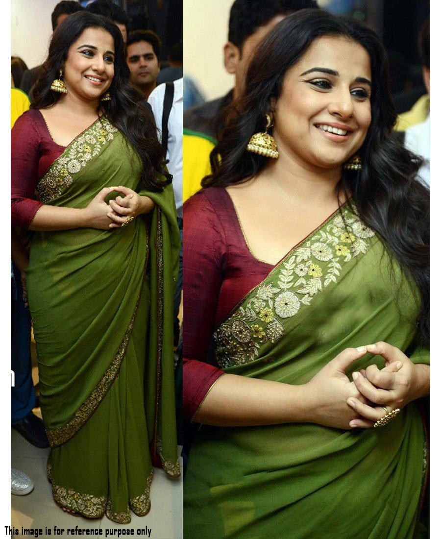 Vidhya Balan Green Georgette Thread work saree