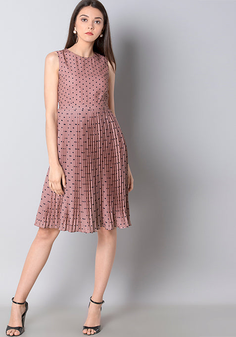 Pink Polka Dot Pleated Dress
