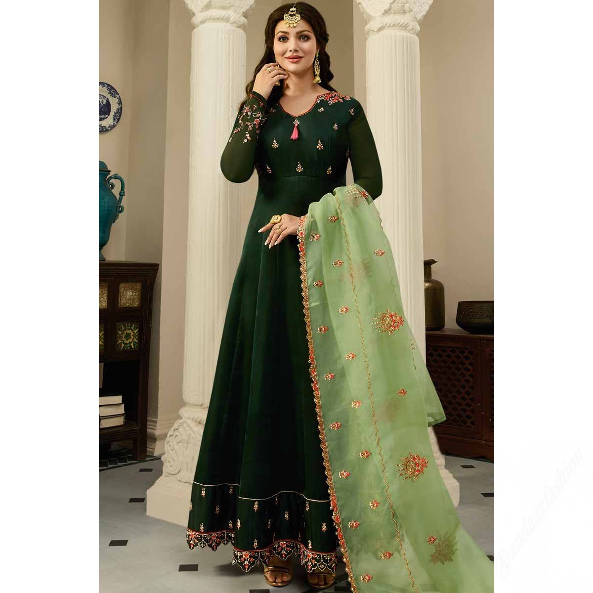 Silk Dark Green Anarkali Suit
