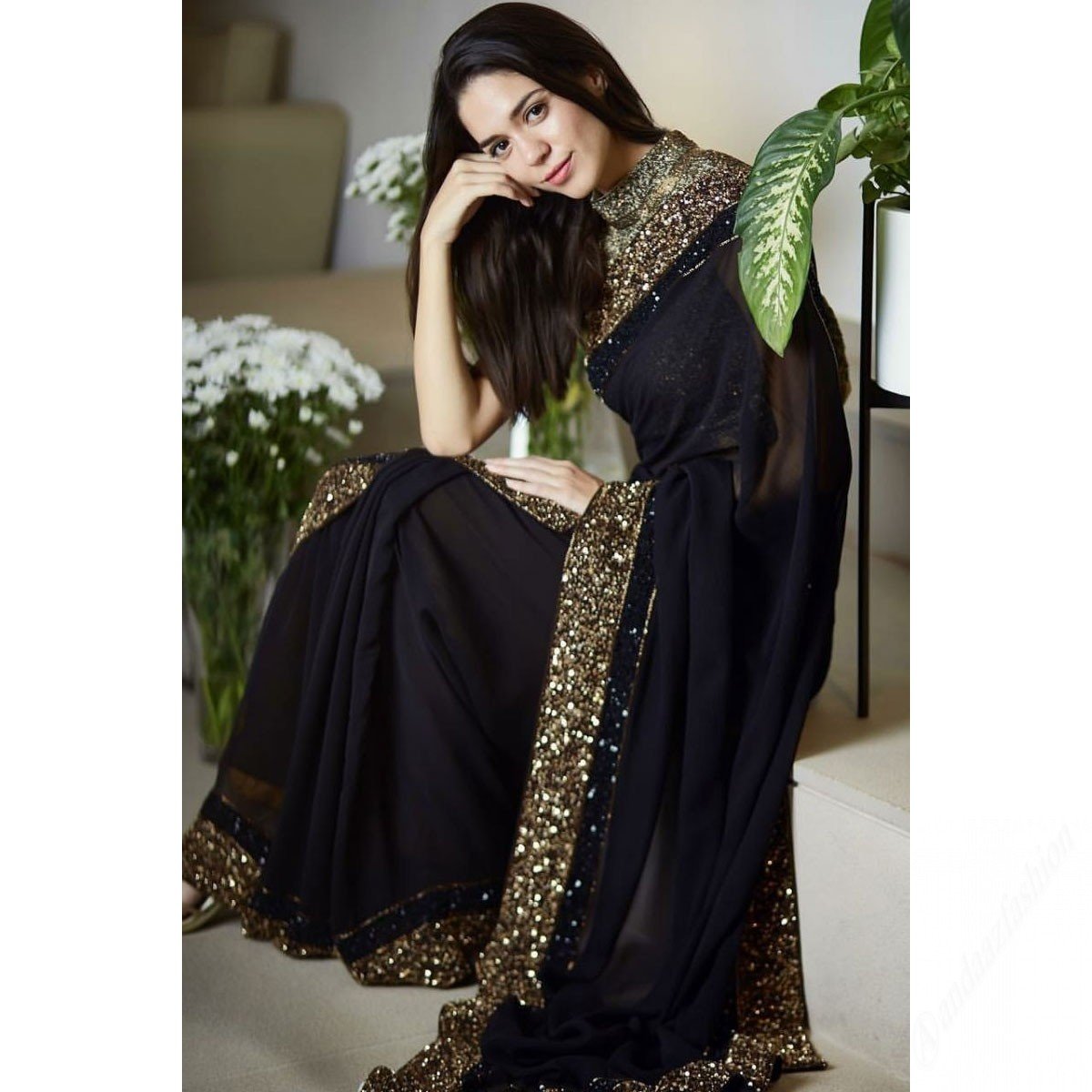 Black Georgette Saree With Banglori Silk Blouse