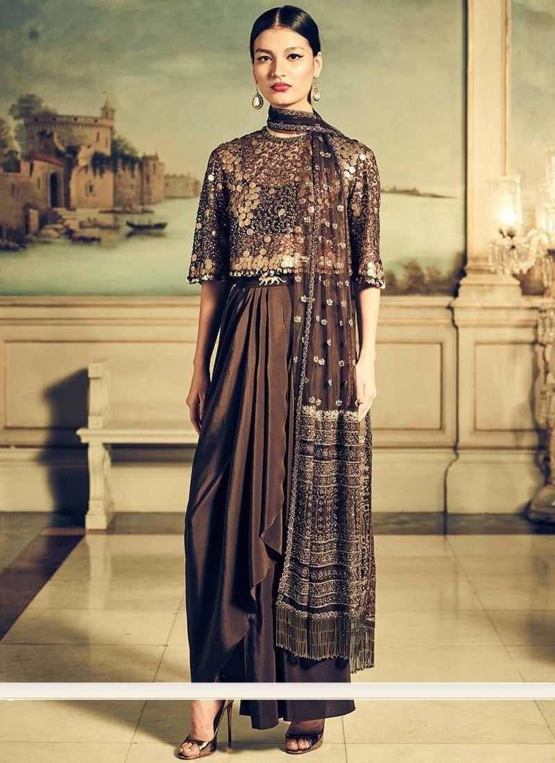 Designer Latest New Arrival Partywear Mocha Color Gown
