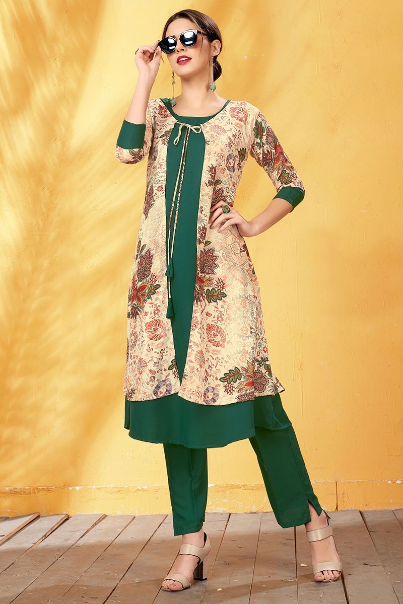 Digital Printed Rayon Green Kurti