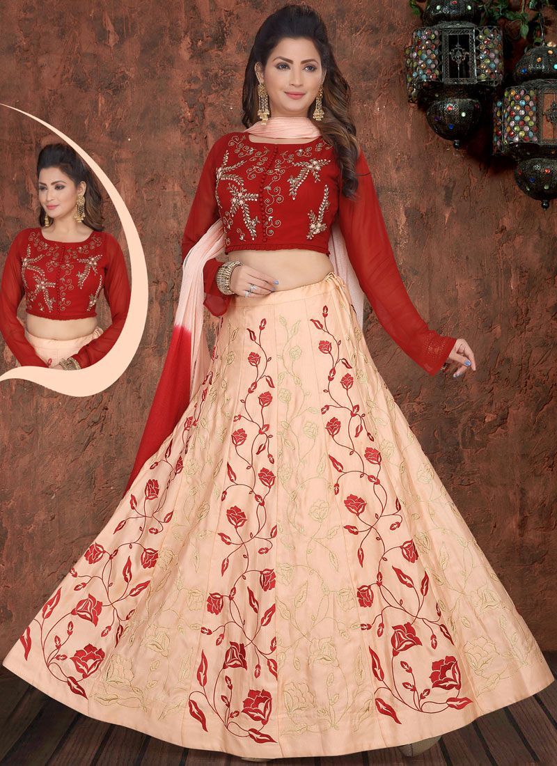 Embroidered Faux Georgette Readymade Lehenga Choli In Pink