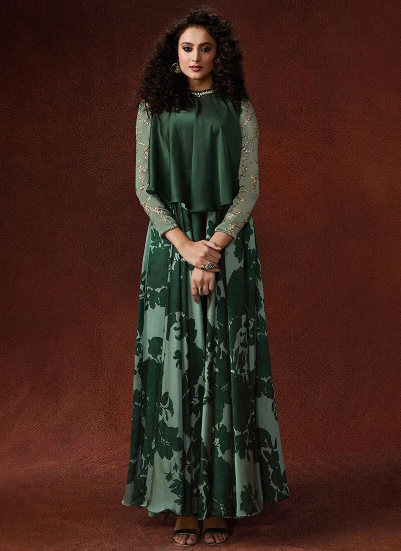 Embroidered Faux Georgette Trendy Gown