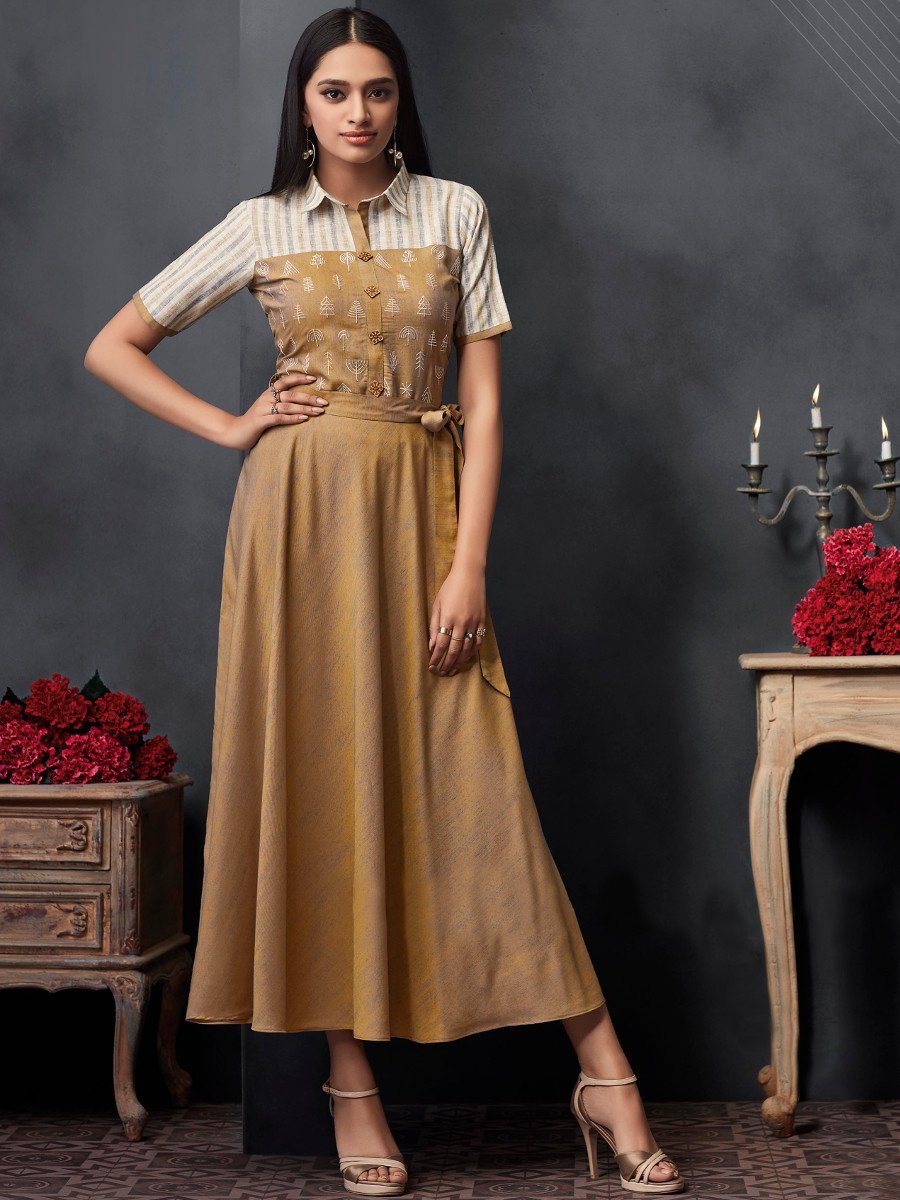 Brown Embroidered Kurti