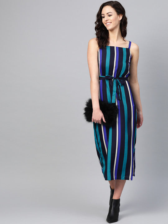 Women Blue Striped A-Line Dress