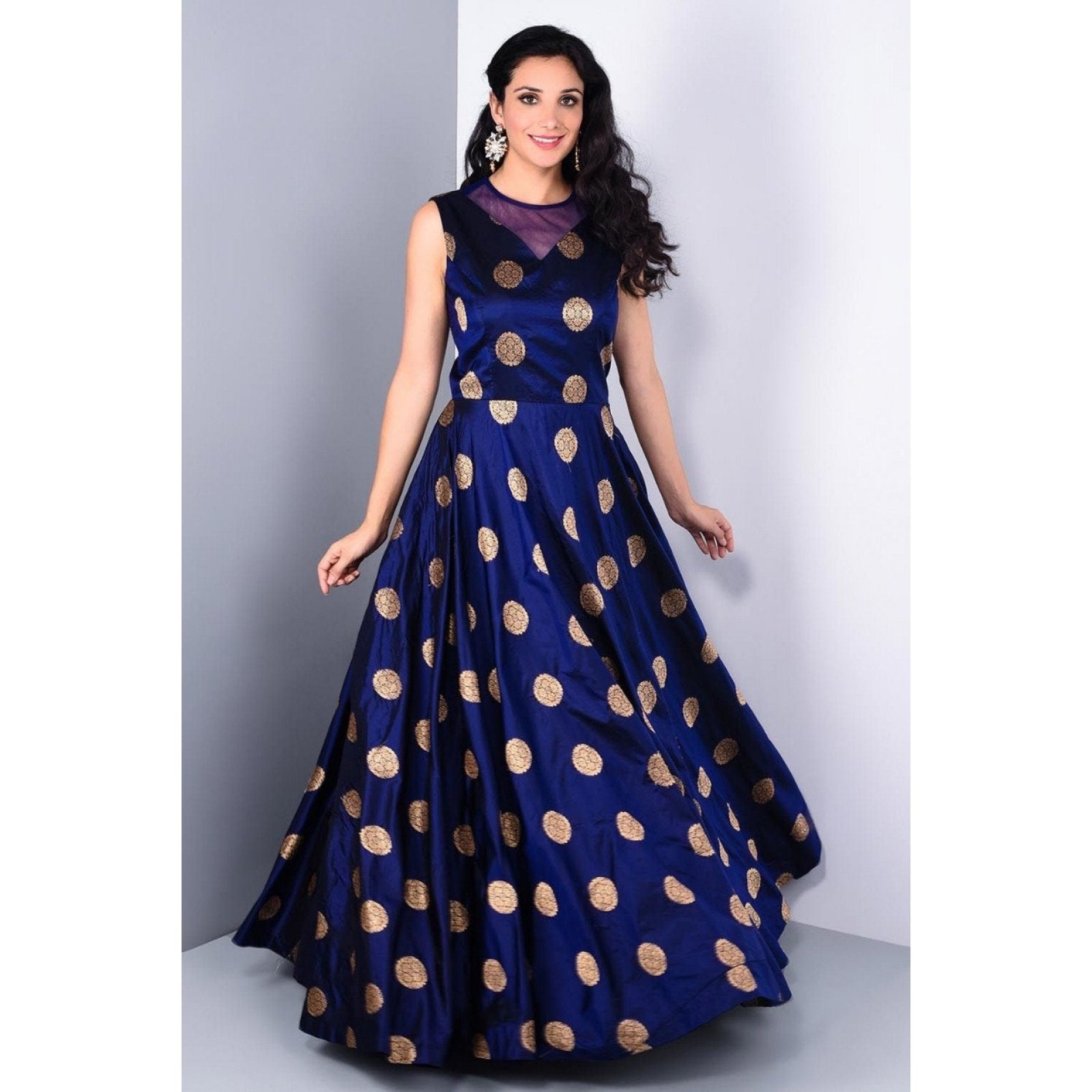 Silk Embroidered Self Design Stitched Long Gown