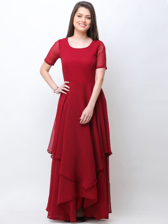 Women Maroon Solid Maxi Dress